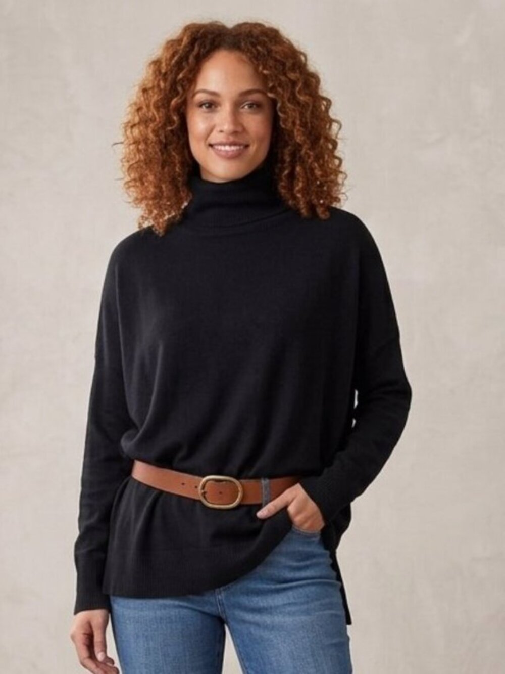 Ann Taylor Loft Sweater Small Women's Black Turtleneck Tunic Pullover
